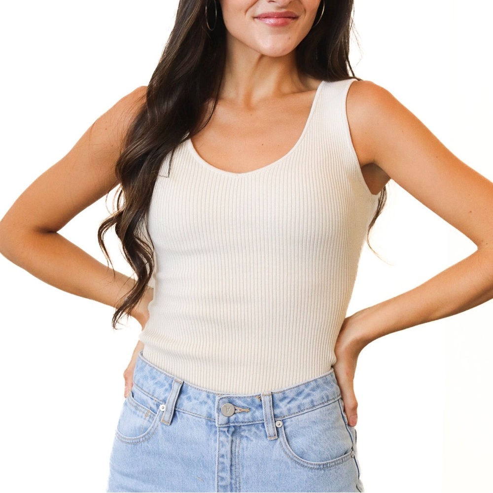 Elegant Cream Ribbed Tank Top